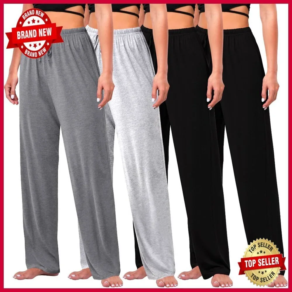 Soft Wide Leg Lounge Pants 4 Pack Drawstring Elastic Waist Comfortable